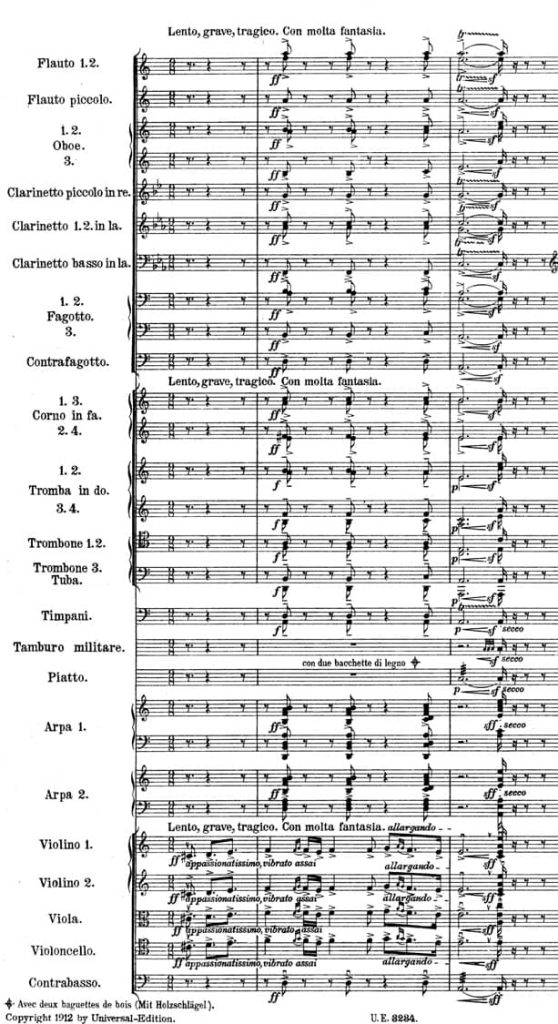 Casella, Italia, partition d’orchestre, p. 1.