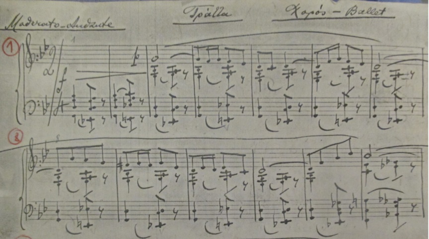 Le Chalutier mes. 1-13. Copie de l’autographe du compositeur. Archives Lorenda Ramou (LR).