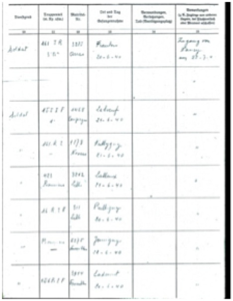 Liste 130 (H. Akoka), 2e volet.Dans la rubrique 13, le lieu d’emprisonnement d’Akoka est orthographié avec erreur : « Jermigny ».