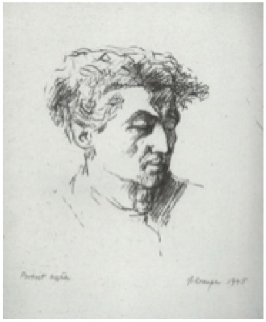 Portrait de mon mari [Jan Świderski à son retour de la captivité], 1945. Dessin de Janina Kraupe-Świderska. Collection de famille des Świderski, Cracovie.