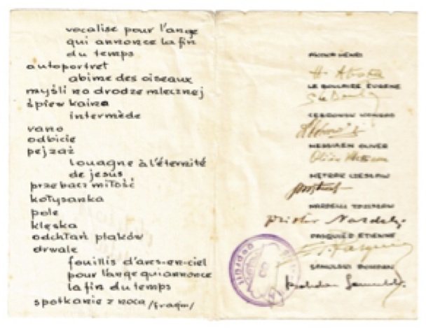 Otchłań ptaków [Abîme des oiseaux], programme de la « Soirée polono-française » tamponné par la censure « Stalag VIII A geprüft », p. 2-3.