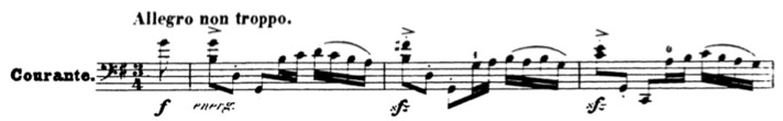 Courante de la première Suite, mes 1-3.
