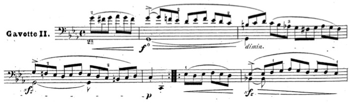 Deuxième Gavotte de la cinquième Suite, mes 1-6.
