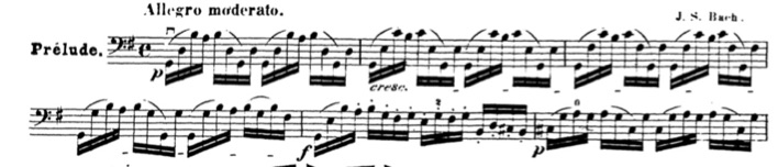Prélude de la première Suite, mes. 1-6.