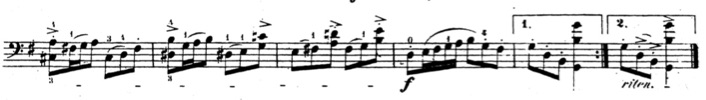 Gigue de la première Suite, mes. 30-34.