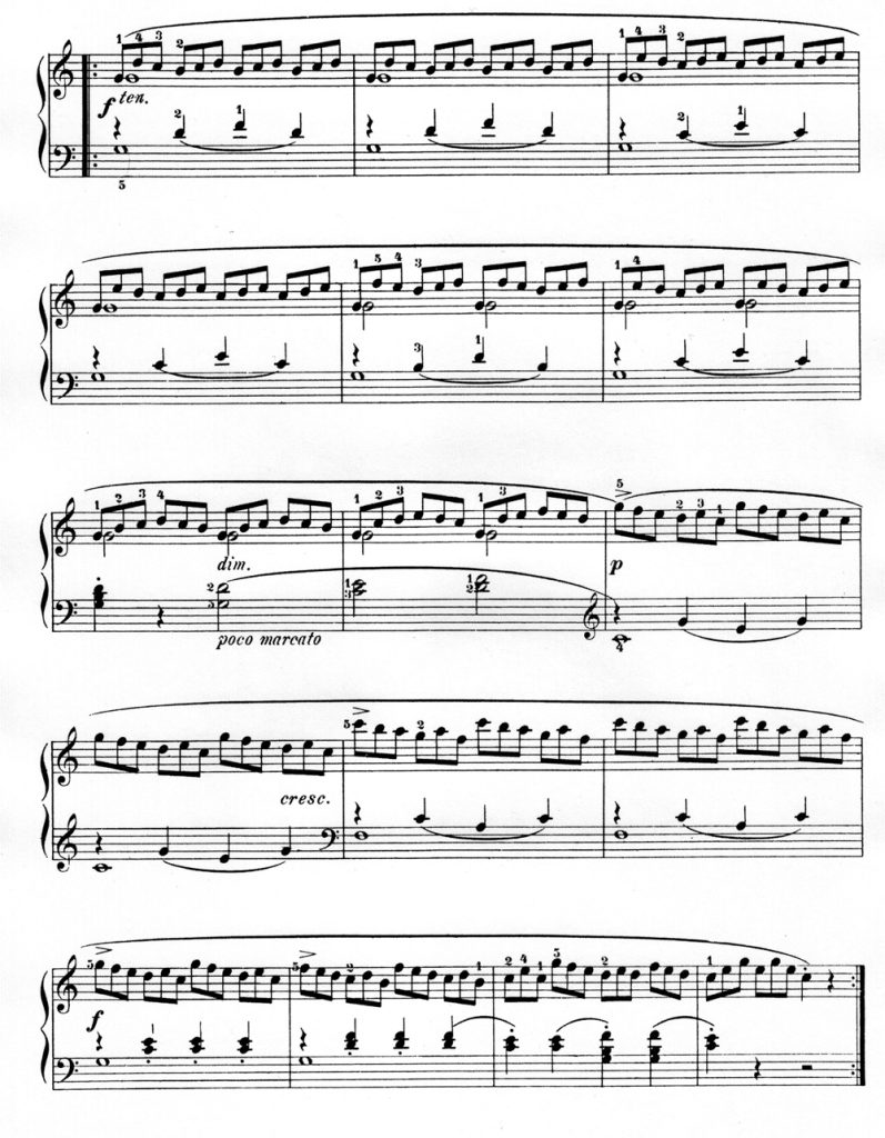 Carl Czerny, Die Kunst der Finferfertigkeit. Op. 740 <699> Herausgegeben von Adolf Ruthardt, Frankfurt, Peters, 19??, p. 88-91. Pièce no 24.