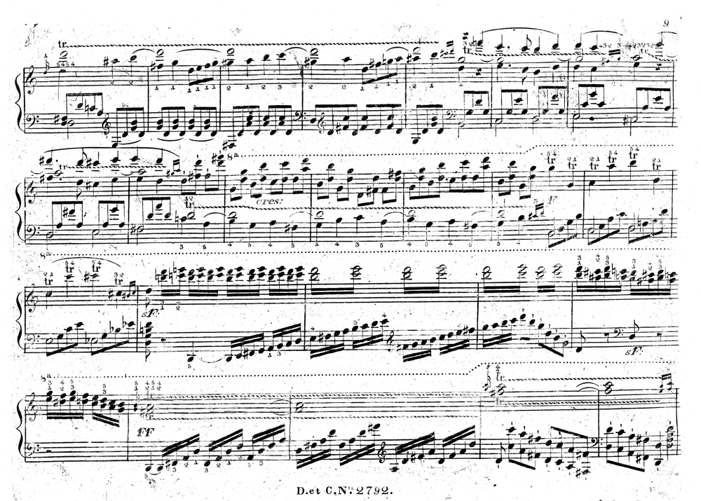 Carl Czerny, Grand exercice de toutes les manières de tremblemens pour le pianoforte. Grosse Triller-Ubung in Form eines brillanten Rondo’s für das Pianoforte. Componirt von Carl Czerny. 151tes Werk, Wien, bei Ant. Diabelli, [1828], p. 9.