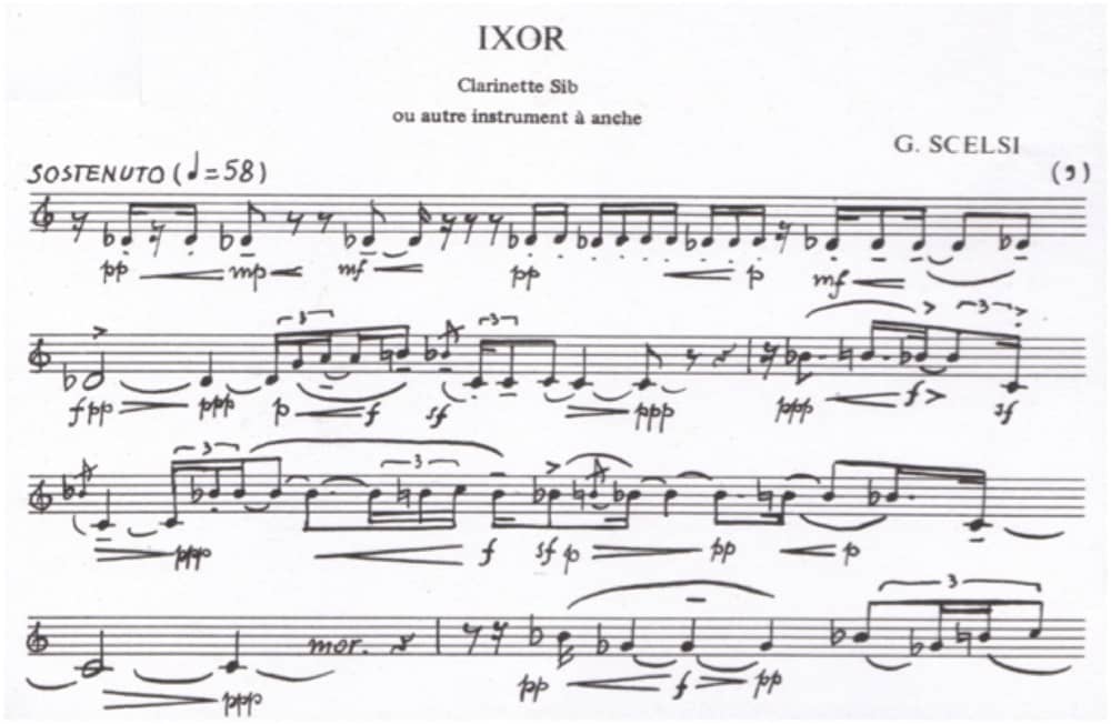 Ixor (1956) de Giacinto Scelsi (© Ed. Salabert, Paris, p. 1).
