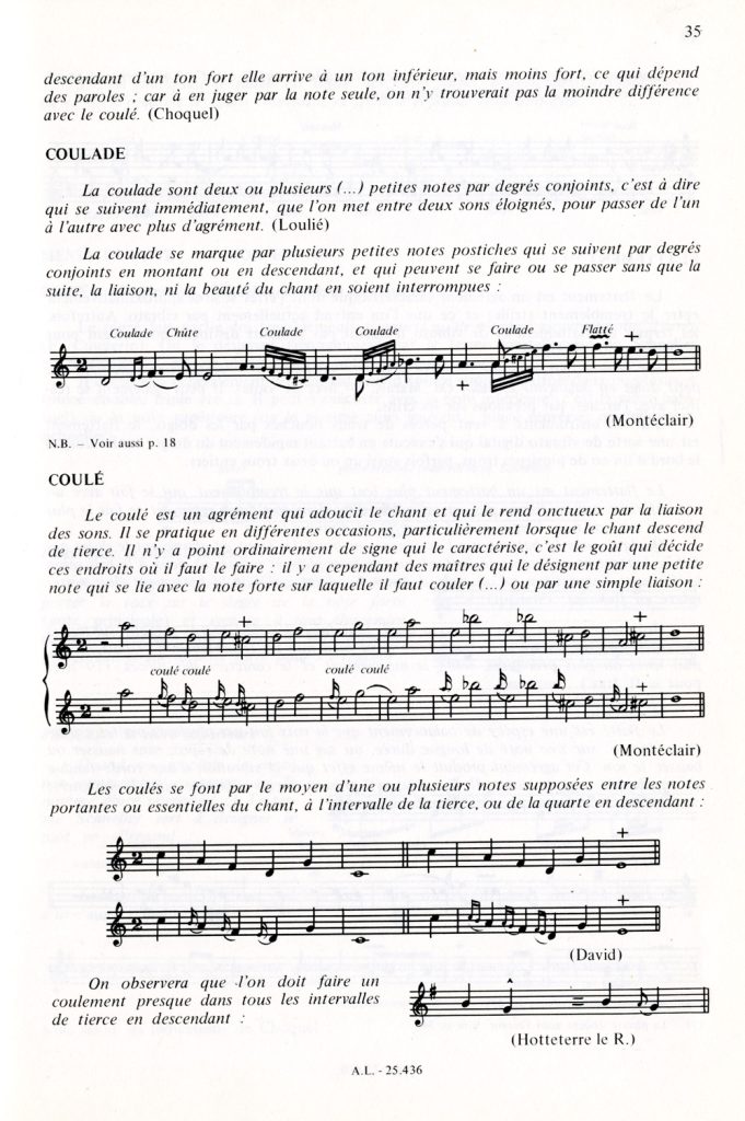 Jean-Claude Veilhan, Les Règles de l’interprétation musicale à l’époque baroque (xviie-xviiie s.) générales à tous les instruments selon&nbsp;: Bach, Brossard, Couperin, Hotteterre, Montéclair, Quantz, Rameau-d’Alembert, Rousseau, etc., Paris, Alphonse Leduc, 1977, p. 35 (Bibliothèque du Conservatoire de Musique de Genève).