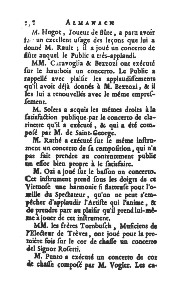 « 1782, 17 Mars », Almanach musical pour l’année mil sept cent quatre-vingt-trois, Paris, Au Bureau de l’Abonnement littéraire, 1783, pp. 177-178 (collection particulière).