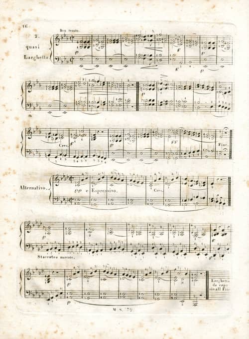 Henri Herz, Collection d’Exercices, Passages, Préludes, Sonates, Rondos, Variations, et autres Morceaux d’une difficulté progressive pour le Piano Forte à l’usage des Élèves qui désirent faire des progrès rapides par Henri Herz Jne, Paris, Maurice Schlesinger, [1823], p. 16 (Bibliothèque du Conservatoire de Musique de Genève).