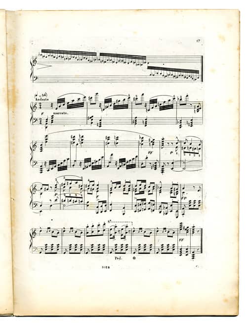 Frédéric Kalkbrenner, « Preludio 20 », Vingt-quatre Préludes pour le Piano Forte dans tous les Tons majeurs et mineurs pouvant servir d’Exemple pour apprendre à préluder Dédiés à Mademoiselle Clotilde de Courbone par F. Kalkbrenner Op. 88, Milan, François Lucca, [ca 1827], livre 2, pp. 16-17 (Bibliothèque du Conservatoire de Musique de Genève).