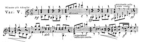 Mauro Giuliani : Six variations sur l’air favori de la Molinara pour une guitare, Vienne, Haslinger, p. 4.