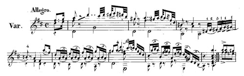 M. A. Zani de Ferranti : Divertissement sur trois romances anglaises pour guitare, Mayence, chez les fils de B. Schott, p. 7, début de la 2e variation sur Alice Gray.