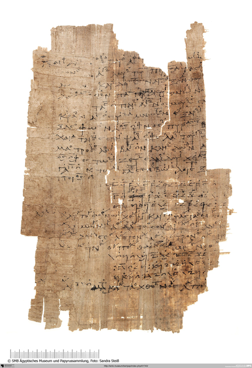 Lamento de Tecmesse, papyrus P. 6870 V,Neues Museum de Berlin.
