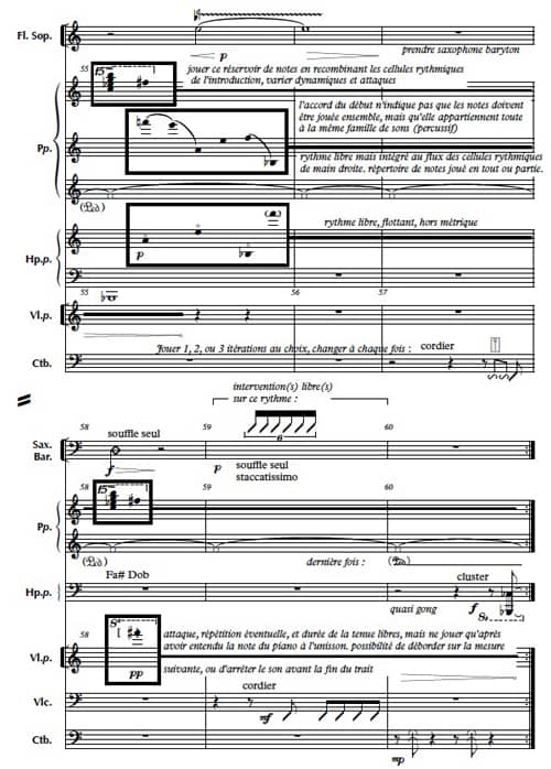 Visuel 12&nbsp;: Mouvement II, mesures 49-60, contrebasse et harpe (basse et gong).
