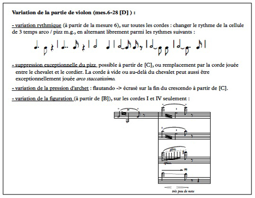 Visuel 18&nbsp;: Notice et extrait de la partie de violon, mouvement V, mesures 10-14.