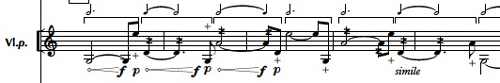 Visuel 18b&nbsp;: Notice et extrait de la partie de violon, mouvement V, mesures 10-14.