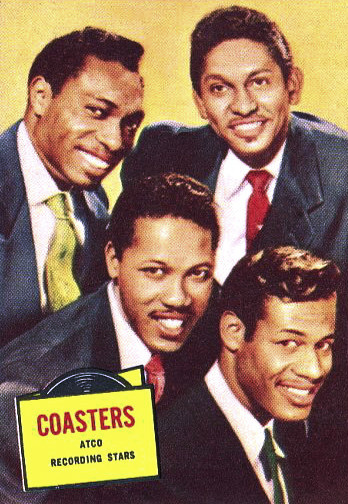 The Coasters, 1957. Photo de la carte à collectionner "The Coasters". En 1957, Topps, société américaine qui 
fabriquait des cartes à collectioner, publia une série de cartes consacrées aux stars du cinéma, de la télévision et de la musique. les Coasters faisaient partie de la collection de cartes de stars du disque.
Crédits&nbsp;: Domain Public, TGC-Topps Gum Cards-photo from ATCO Records
