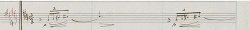 Claude Debussy, La Mer, manuscrit autographe, cor anglais, mesures 16-22.