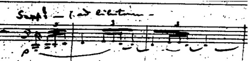 Claude Debussy, Esquisse d’une « Rhapsodie mauresque » pour orchestre et saxophone principal, manuscrit autographe, saxophone, mesures 14-20.