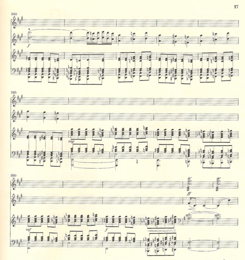 Claude Debussy, Esquisse d’une « Rhapsodie mauresque » pour orchestre et saxophone principal, édition Henle d’après le manuscrit autographe, mesures 340-355.
