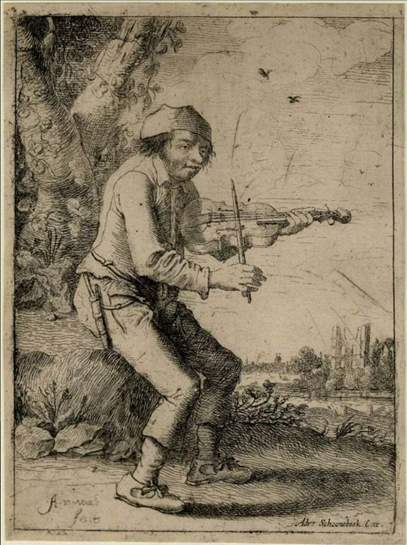 WAES Aert van, Violinist seated on a bank in a landscape, ca. 1640-1650