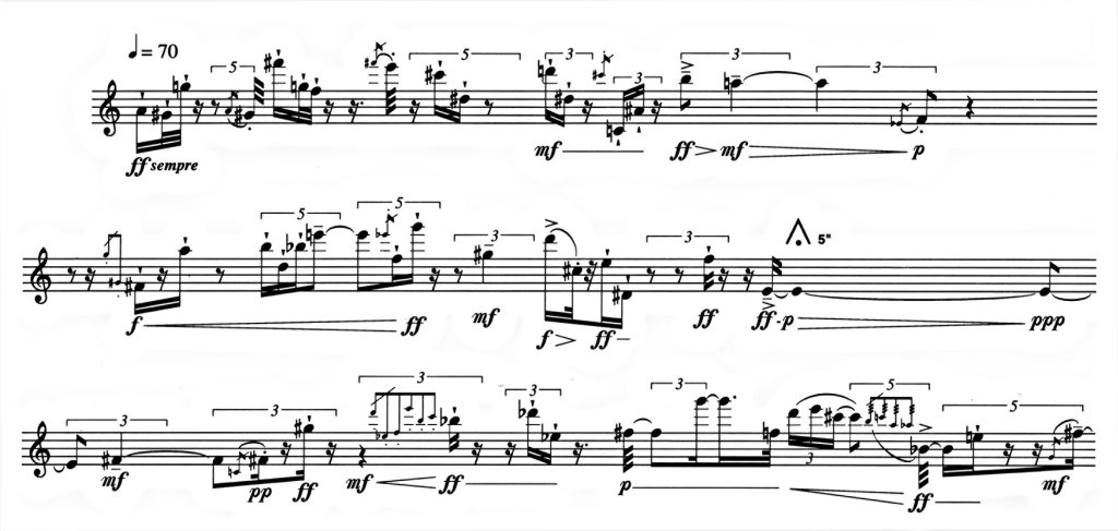 Ex. 17 : Luciano Berio, Sequenza I, 2e version, Londres, Universal Edition, ue19957, s.d., p. 1.
