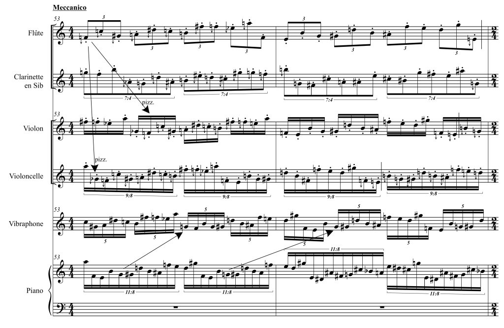 Ex. 23 : Christophe Bertrand, Satka, Milan, Zerboni / SugarMusic, S. 13212 Z., 2008, p. 17, mes 53-54.