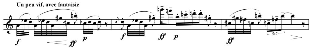 Ex. 4 : Olivier Messiaen, Le merle noir, 1èr cadence, Paris, Leduc, A.L. 21.053, 1952, p. 1.